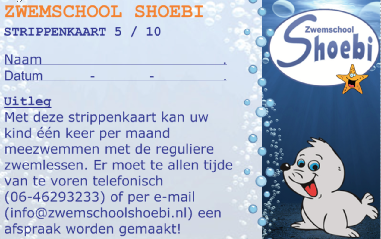Strippenkaart Zwemschool Shoebi